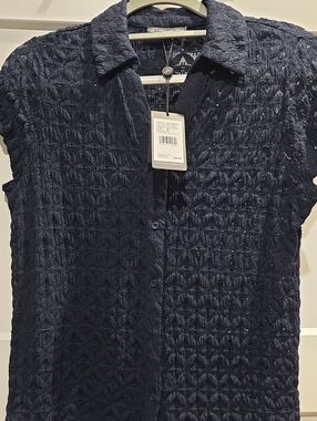 Adrianna Papell Navy Textured Button-Down Shirt